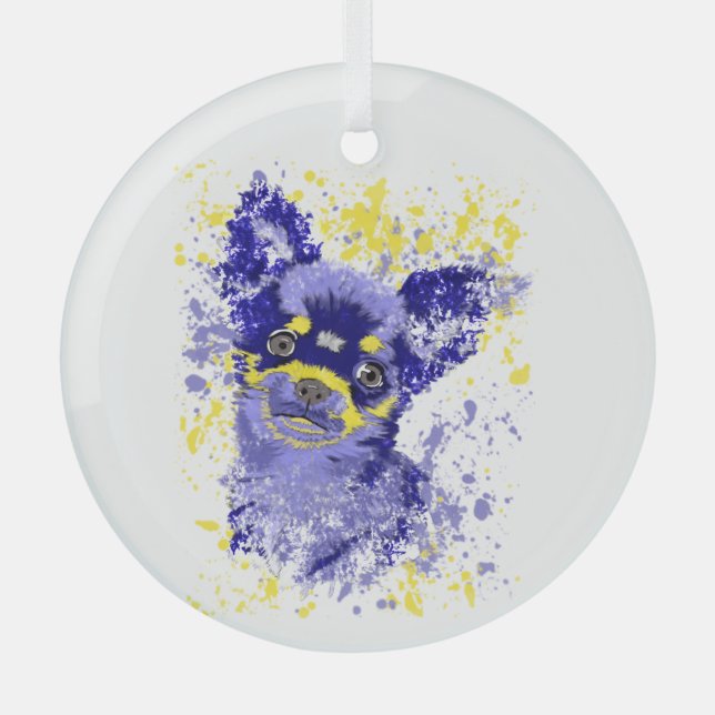 Abstract Chihuahua  Glass Tree Decoration (Front)