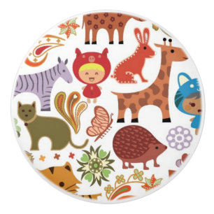 Abstract Child and Animals Pattern Ceramic Knob