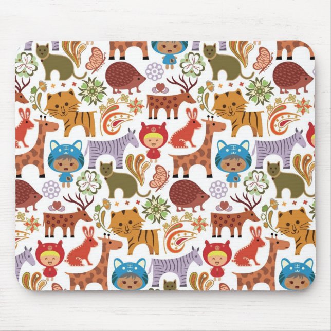 Abstract Child and Animals Pattern Mouse Mat (Front)