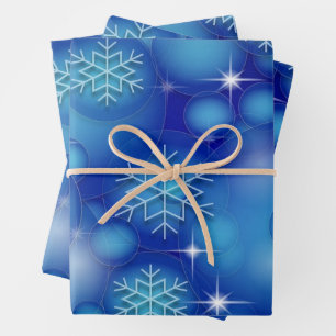 Abstract Christmas Blue Balls and Snowflakes Wrapping Paper Sheet
