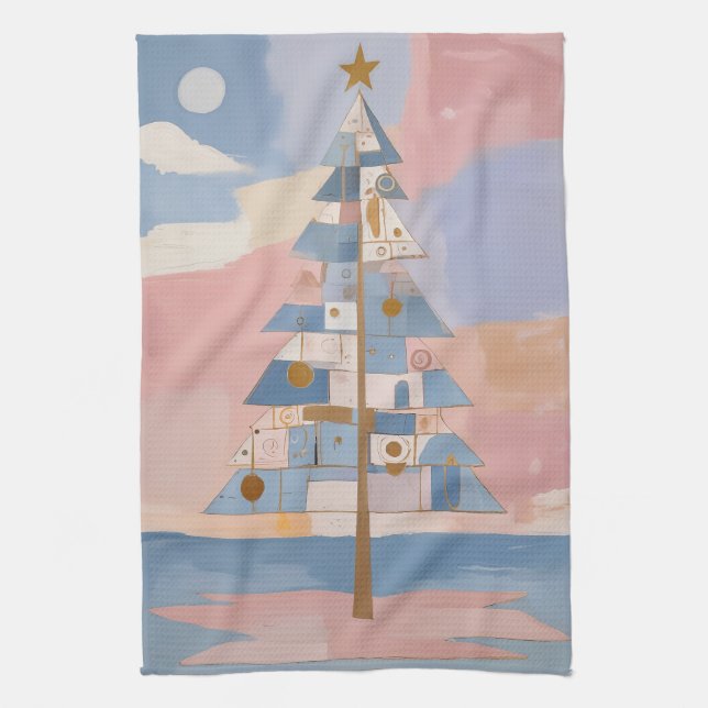 Abstract Christmas Geometry Tea Towel (Vertical)