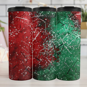 Abstract Christmas Red Green Glitter Thermal Tumbler