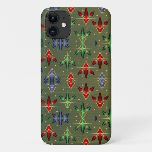 Abstract Christmas Stars Pattern Red Blue Green Case-Mate iPhone Case (Back)