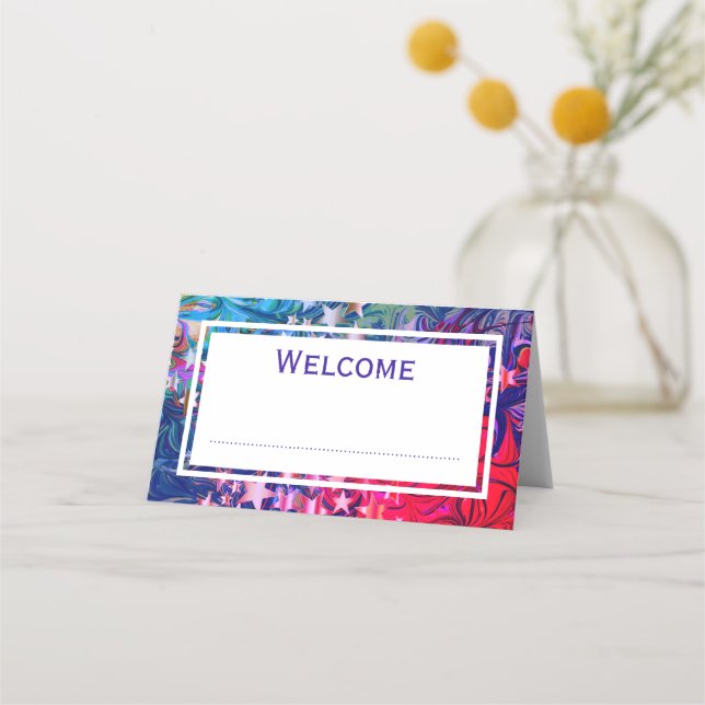 Abstract CHRISTMAS STARS Purple Red Lilac CUSTOM Place Card (Front)