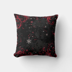 Abstract Christmas Swirl Pattern on Dramatic Black Cushion