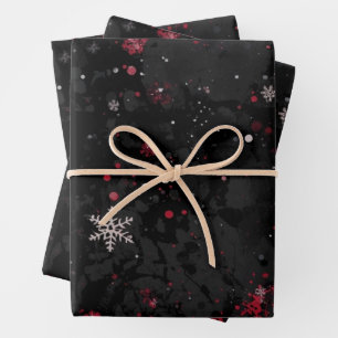 Abstract Christmas Swirl Pattern on Dramatic Black Wrapping Paper Sheet