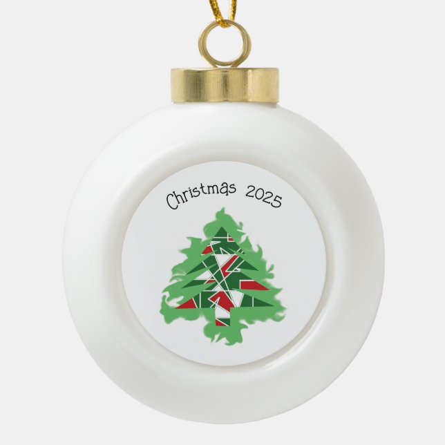 Abstract Christmas Tree Ceramic Ball Christmas Ornament (Front)