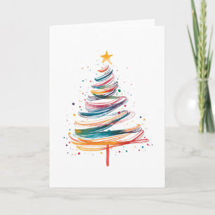 Abstract Christmas Tree Colorful Brush Stroke  Card