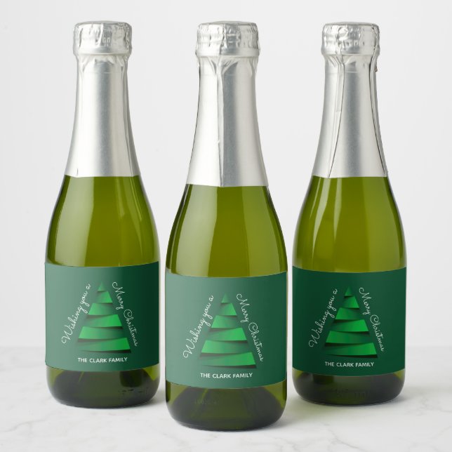 Abstract Christmas Tree Holiday Party Mini Sparkling Wine Label (Bottles)
