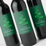 Abstract Christmas Tree Holiday Wine Label<br><div class="desc">Stylish,  modern abstract Christmas Tree on green background and your greeting in chic white lettering,  personalise these holiday Christmas wine labels for party favour gifts or to serve at your occasion. MATCHING items in our store.</div>