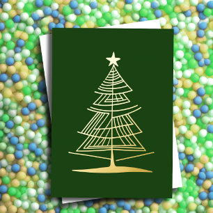 Abstract Christmas Tree Illustration Gold Foil Holiday Card