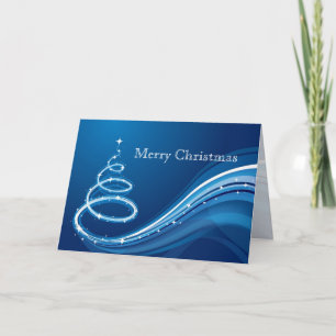 Abstract Christmas Tree In White And Blue Holiday Card
