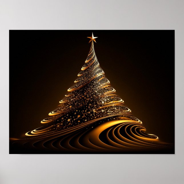 Abstract Christmas tree made of golden lines Poster (Front)