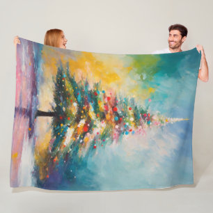 Abstract Christmas Tree   Oil Pastel Design Fleece Blanket