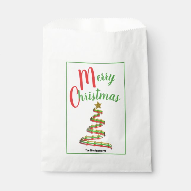 Abstract Christmas Tree Red and Green Typography Favour Bags (Front)