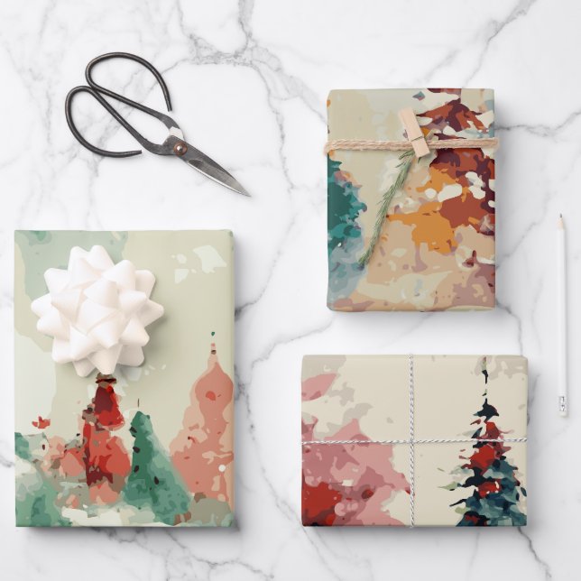 Abstract Christmas Tree set 1 Wrapping Paper Sheet (Front)