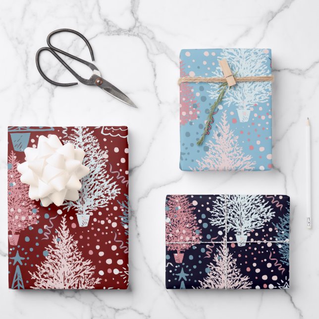 Abstract Christmas Trees Pattern Wrapping Paper Sheet (Front)