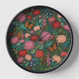 Abstract Chrysanthemum Butterflies Art Clocks