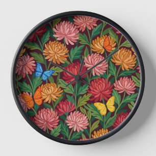 Abstract Chrysanthemum Butterflies Art Clocks