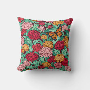 Abstract Chrysanthemum Monarch Throw Pillow