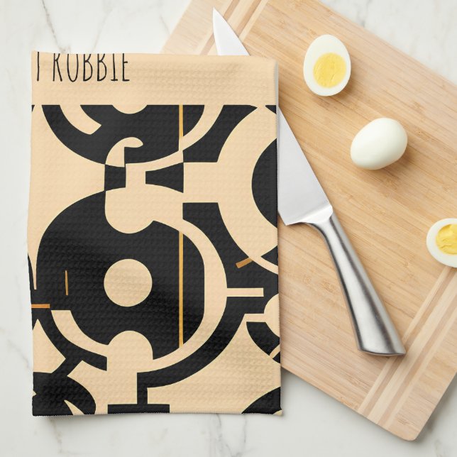 Abstract Circle Halftone Biege Yellow Pattern Tea Towel (Quarter Fold)