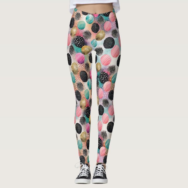 Abstract Circle Pattern -with Glitter & Speckles Leggings (Front)