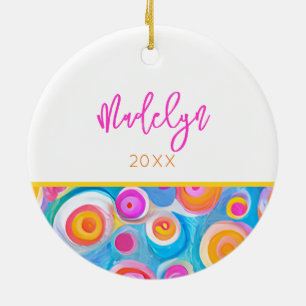 Abstract Circles Art NAME YEAR Modern Colourful Fu Ceramic Tree Decoration