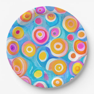 Abstract Circles Artisan Modern Happy Birthday Fun Paper Plate