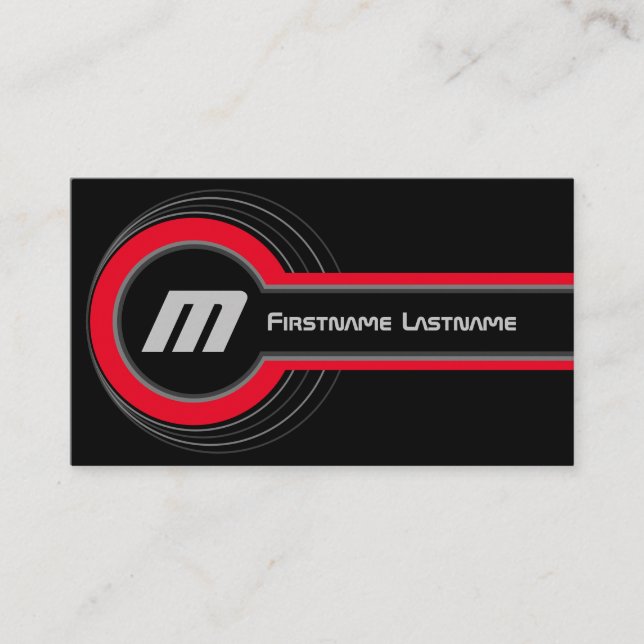 Abstract circles grey red shades elegant black business card (Front)