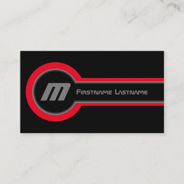 Abstract circles grey red shades elegant black business card (Front)