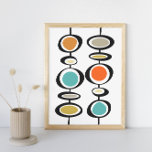 Abstract Circles Mid Century Modern Colourful Retr Poster<br><div class="desc">This fabulous mid century modern wall art features two sets of abstract hanging circles in the colours of turquoise blue,  two shades of orange,  cream,  avocado green,  gold,  and black. This will make a colourful addition to your home decor!</div>