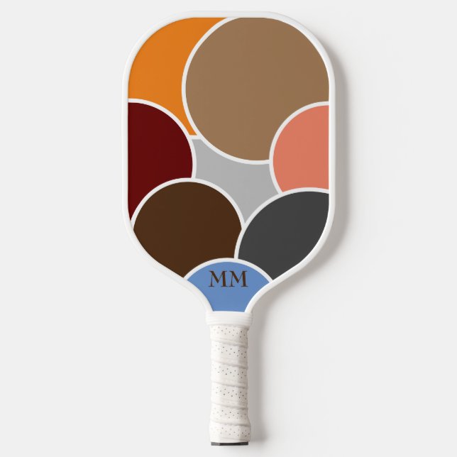 Abstract Circles Retro Colours with Initials Pickleball Paddle (Front)