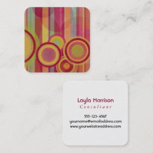 Abstract Circles & Stripes in Red, Greens, Yellows Square Business Card
