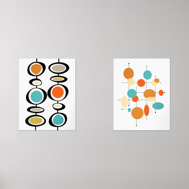 Abstract Circles Turquoise Orange Mid Century (Front)