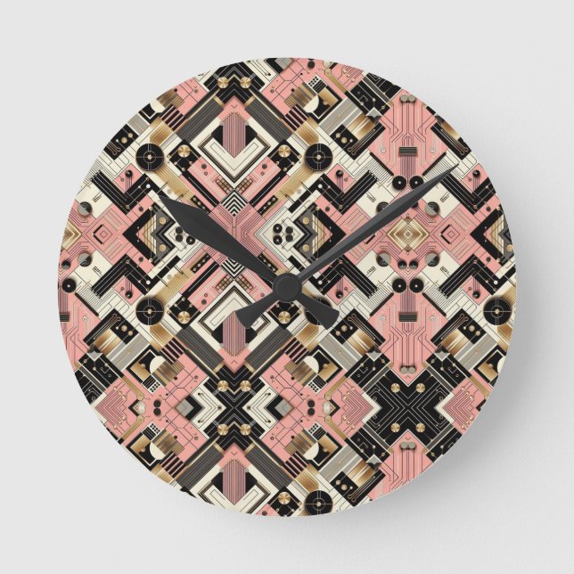 Abstract Circuit Board - Retro Mid Century Modern  Round Clock (Front)