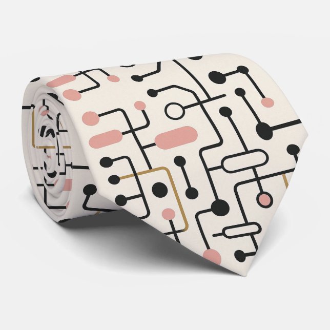 Abstract Circuit Board - Retro Mid Century Modern  Tie (Rolled)