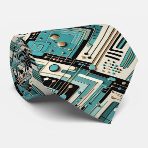Abstract Circuit Board - Retro Mid Century Modern Tie