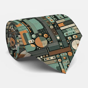 Abstract Circuit Board - Retro Mid Century Modern Tie