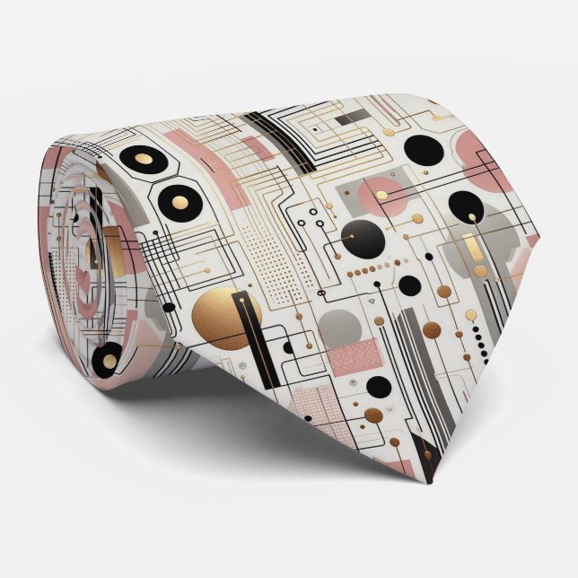 Abstract Circuit Board - Retro Mid Century Modern  Tie (Rolled)
