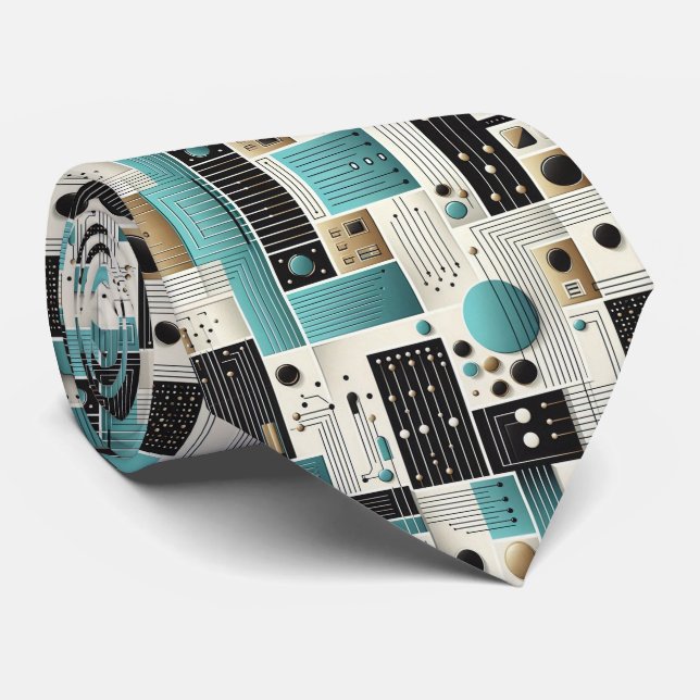Abstract Circuit Board - Retro Mid Century Modern  Tie (Rolled)