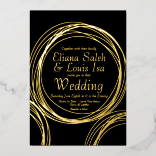 Abstract Circular Gold Wedding Pressed  Foil Invit
