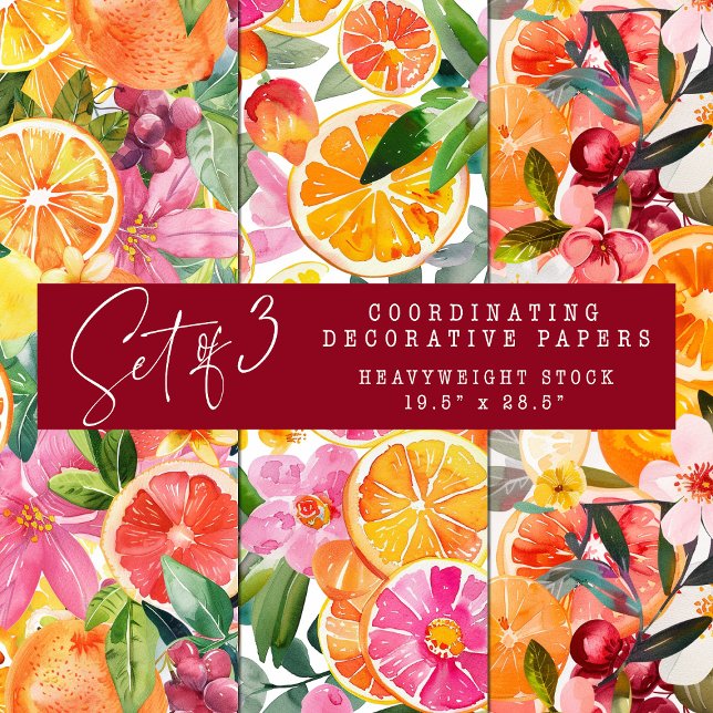 ABSTRACT CITRUS AND FLORAL DECORATIVE PAPER SET (ABSTRACT CITRUS AND FLORAL DECORATIVE PAPER SET)