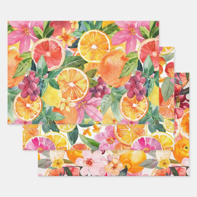 ABSTRACT CITRUS AND FLORAL DECORATIVE PAPER SET (Set)