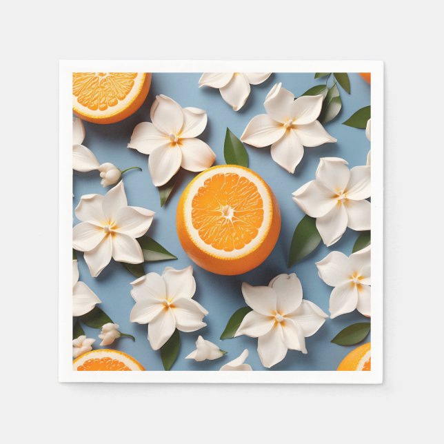 Abstract Citrus Orange and Flowers Napkin (Front)