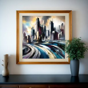 Abstract City Building Hard Pastel Drawing Poster