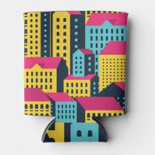 Abstract City Buildings Landscape Vintage Can Cooler