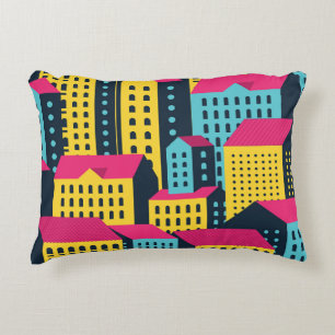 Abstract City Buildings Landscape Vintage Decorative Cushion