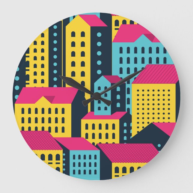 Abstract City Buildings Landscape Vintage Large Clock (Front)