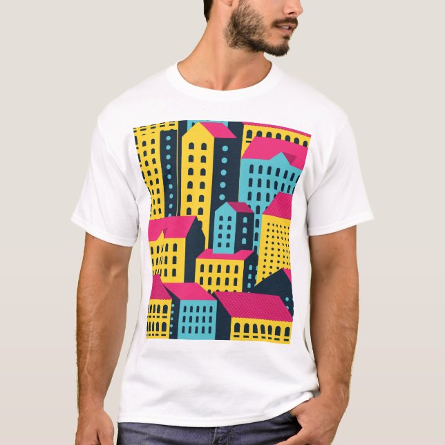 Abstract City Buildings Landscape Vintage T-Shirt (Front)