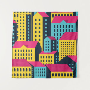 Abstract City Buildings Landscape Vintage Tapestry